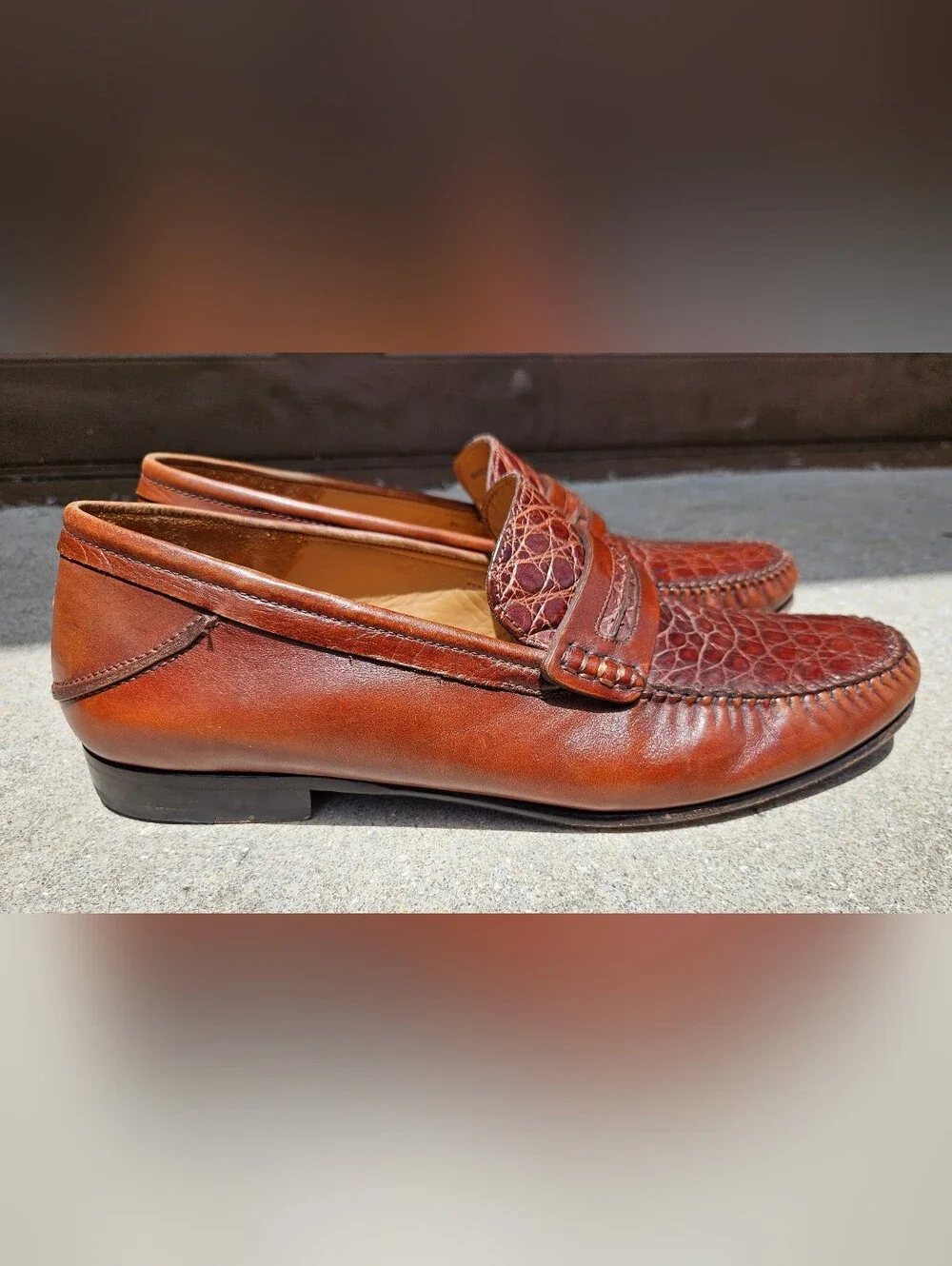 Mezlan Genuine Crocodile Brown Leather Penny Loafer Slip On Dress Shoe SZ 11.5 M